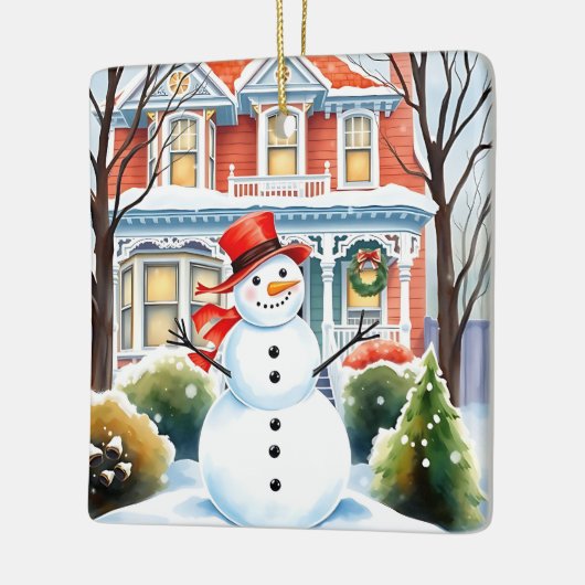Schattigee grillige sneeuwman in de buitenwijken k keramisch ornament (Links)