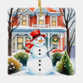 Schattigee grillige sneeuwman in de buitenwijken k keramisch ornament (Voorkant)