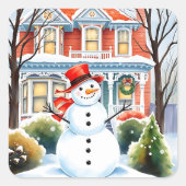 Schattigee grillige sneeuwman in de buitenwijken k vierkante sticker (Voorkant)