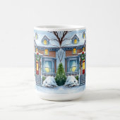 Schattigee grillige sneeuwman in de voortuin kerst koffiemok (Center)