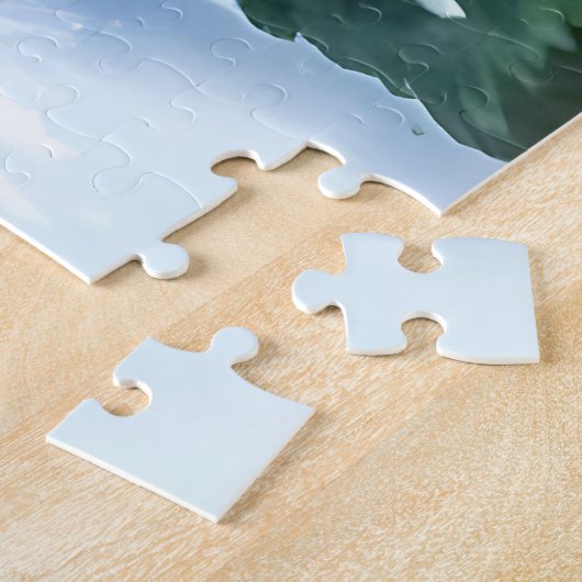 Schattigee grillige sneeuwman in de voortuin kerst legpuzzel (Zijkant)