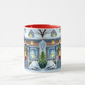 Schattigee grillige sneeuwman in de voortuin kerst mok (Midden)