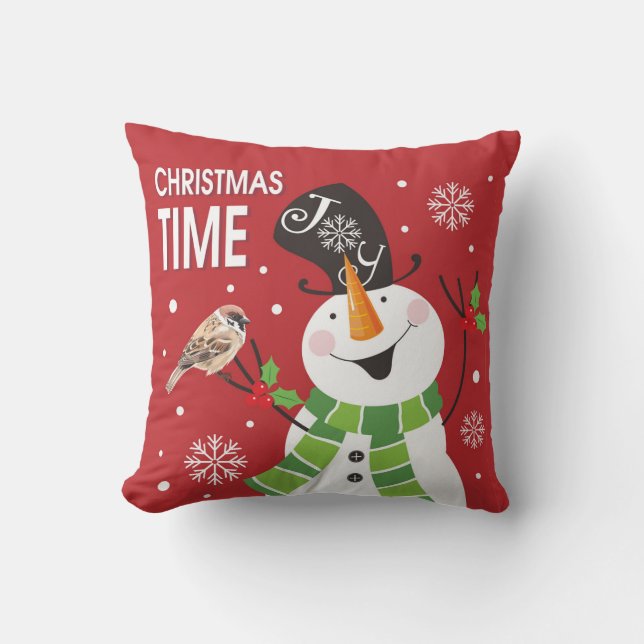Schattigee grillige sneeuwman kersttijd Feestdagen Kussen (Voorkant)