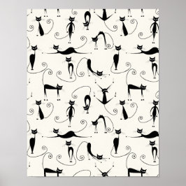 Schattigee grillige speelse slinky zwarte katten poster
