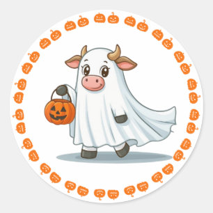 Schattigee, grillige, spook koe ronde sticker
