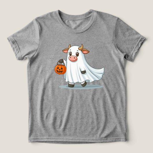 Schattigee, grillige, spook koe Tri-Blend shirt (Design voorkant)