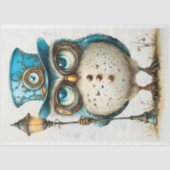 Schattigee grillige steampunk uil, blauwe AY3 deco Tissuepapier (Voorkant)