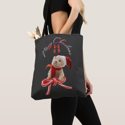 Schattigee grillige teddybeer kerst tote bag (Dichtbij)