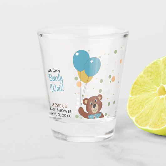Schattigee grillige teddybeer thema baby boy showe shot glas (Voorkant)