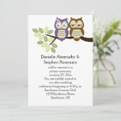 Schattigee grillige uilen na huwelijksfeest kaart (Staand voorkant)