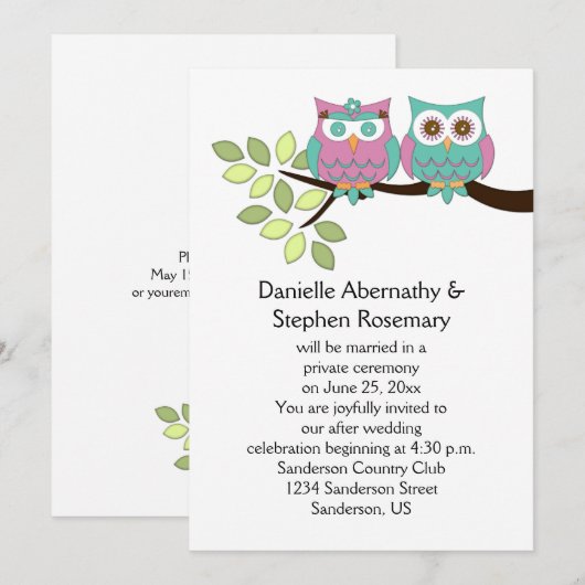 Schattigee grillige uilen na huwelijksfeest kaart (Voorkant / Achterkant)