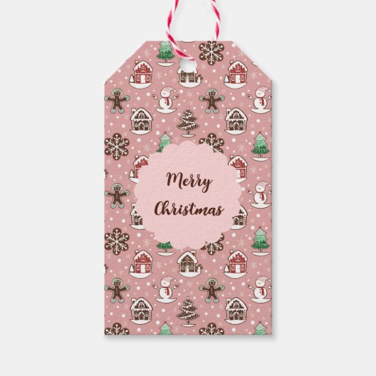 Schattigee grillige vakantie cookie patroon kerst cadeaulabel (Voorkant)