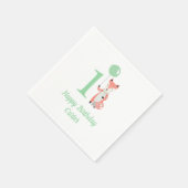 Schattigee grillige vos & ballon groen 1e verjaard servet (Hoek)