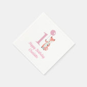 Schattigee grillige vos & ballon roze 1e verjaarda servet (Hoek)
