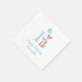 Schattigee grillige vos & ballonblauw 1e verjaarda servet (Hoek)