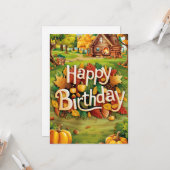 Schattigee grillige warme herfst Herfst Happy Birt Kaart (Voorkant / Achterkant in situ)