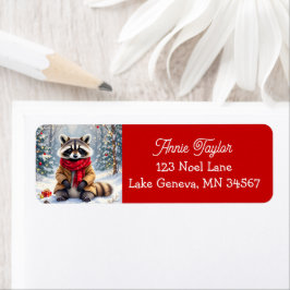 Schattigee grillige wasbeer kerst etiket