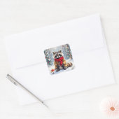 Schattigee grillige wasbeer kerst vierkante sticker (Envelop)