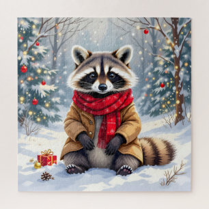 Schattigee grillige wasbeer Kerstmis gepersonalise Legpuzzel