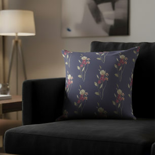 Schattigee grillige Waterverf Bloemenpatroon Blauw Kussen