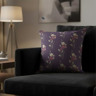 Schattigee grillige Waterverf Bloemenpatroon Paars Kussen