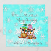 Schattigee grillige Waterverf kerst uilen Feestdagenkaart (Voorkant / Achterkant)