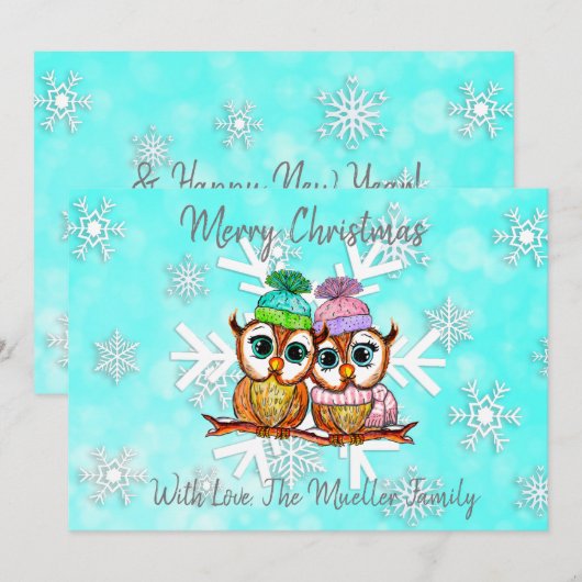 Schattigee grillige Waterverf kerst uilen Feestdagenkaart (Voorkant / Achterkant)