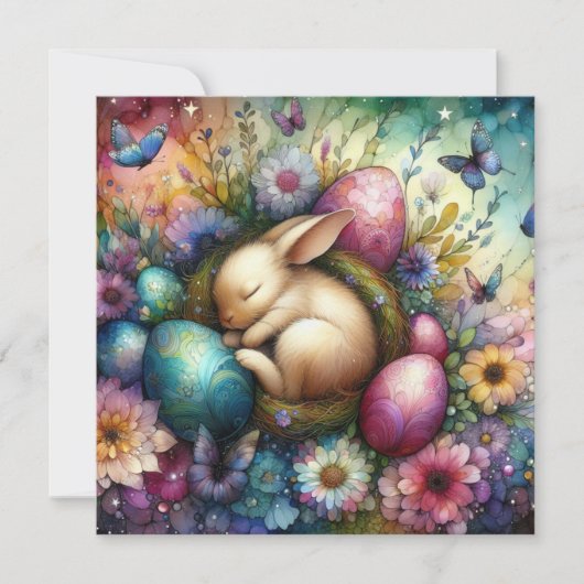 Schattigee grillige Waterverf konijnenpaaseieren Feestdagenkaart (Voorkant)