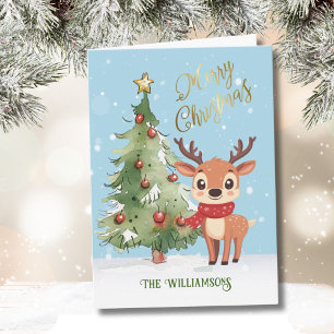 Schattigee grillige Waterverf rendier kerstboom Kaart