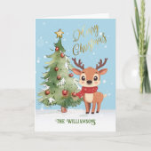 Schattigee grillige Waterverf rendier kerstboom Kaart (Voorkant)