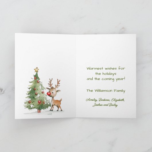 Schattigee grillige Waterverf rendier kerstboom Kaart (Binnen)