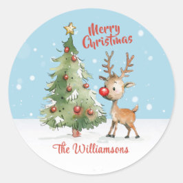Schattigee grillige Waterverf rendier kerstboom Ronde Sticker