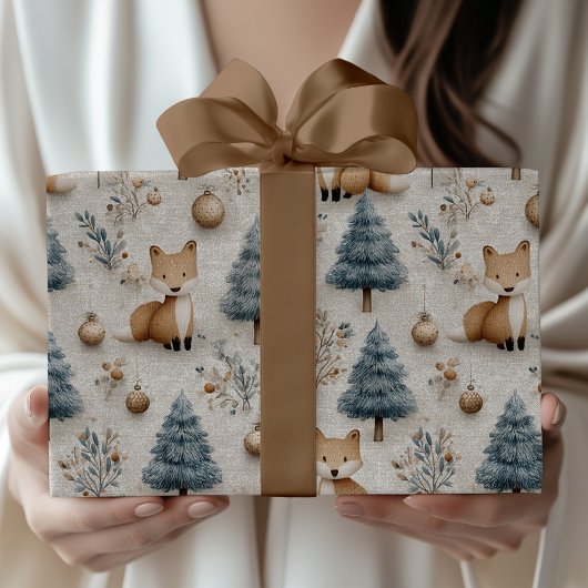 Schattigee grillige Winter Woodland Fox en Kerstmi Cadeaupapier