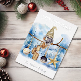 Schattigee grillige winterdame kabouter vrolijk ke folie feestdagenkaart