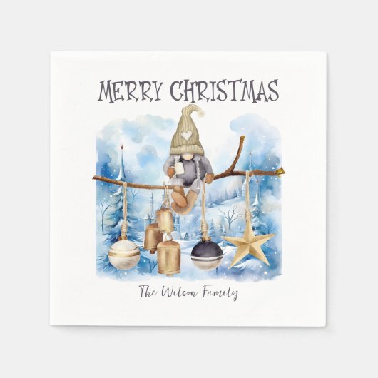 Schattigee grillige winterdame kabouter vrolijk ke servet (Voorkant)