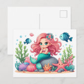 Schattigee grillige zeemeermin en vis vrienden scè briefkaart (Voorkant / Achterkant)