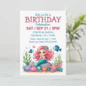 Schattigee grillige zeemeermin en vis vrienden scè kaart (Staand voorkant)