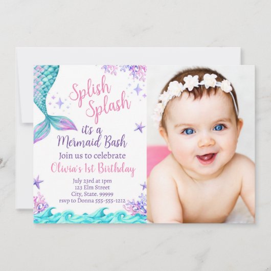 Schattigee grillige zeemeermin verjaardagsuitnodig kaart (Voorkant)