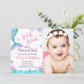 Schattigee grillige zeemeermin verjaardagsuitnodig kaart (Staand voorkant)