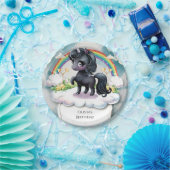 Schattigee grillige zwarte eenhoorn Verjaardag Papieren Bordje (Feest)