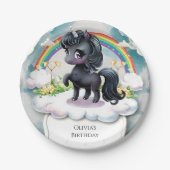 Schattigee grillige zwarte eenhoorn Verjaardag Papieren Bordje (Voorkant)
