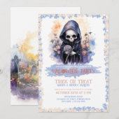 Schattigee Grim Reaper en Flowers Waterverf Kaart (Voorkant / Achterkant)