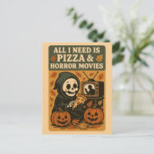 Schattigee Grim Reaper Eten Pizza Grappig Hallowee Briefkaart (Staand voorkant)