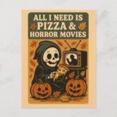 Schattigee Grim Reaper Eten Pizza Grappig Hallowee Briefkaart (Voorkant)
