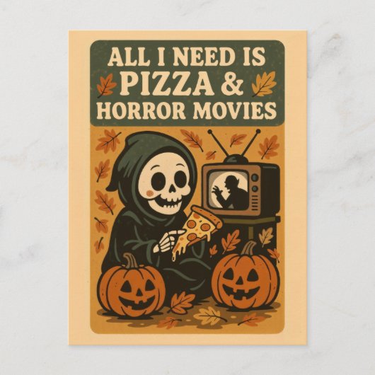 Schattigee Grim Reaper Eten Pizza Grappig Hallowee Briefkaart (Voorkant)