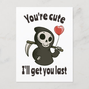 Schattigee Grim Reaper met romantisch hart Briefkaart