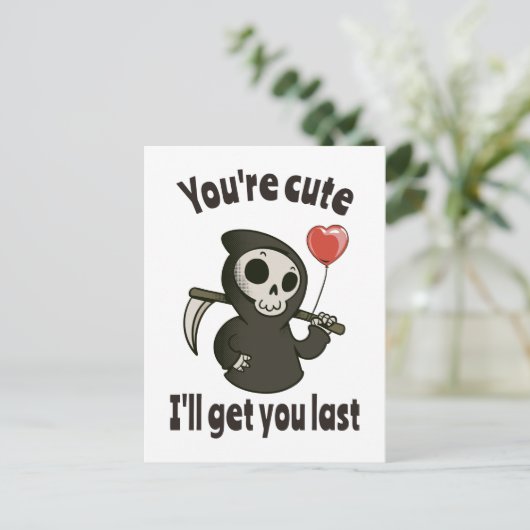 Schattigee Grim Reaper met romantisch hart Briefkaart (Staand voorkant)