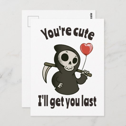 Schattigee Grim Reaper met romantisch hart Briefkaart (Voorkant / Achterkant)