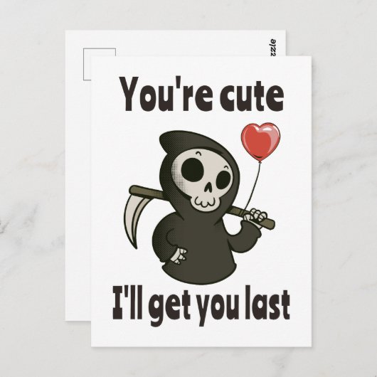 Schattigee Grim Reaper met romantisch hart Briefkaart (Voorkant / Achterkant)