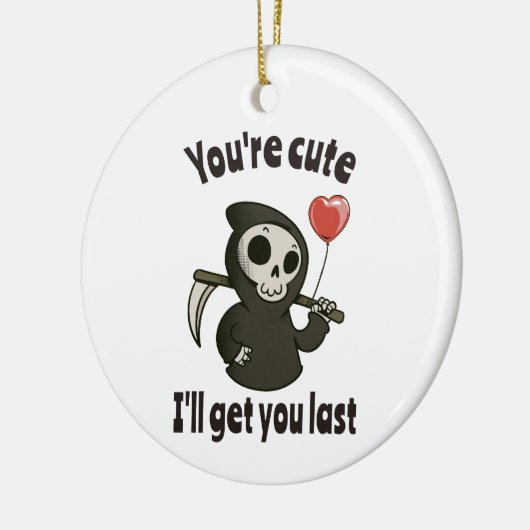 Schattigee Grim Reaper met romantisch hart Keramisch Ornament (Links)